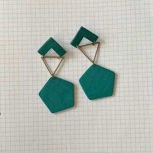 Handmade Green Teal Polymer Clay Geometrical Earrings |2 for $15|